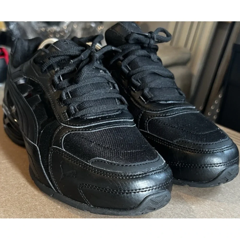 PUMA Respin Men's Size 9.5 Lace Up Triple Black Sneakers Casual Shoes 382724-04